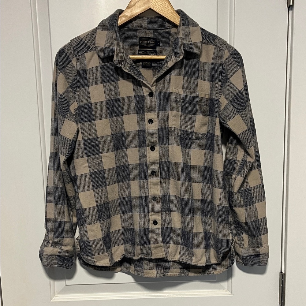 Pendleton Women's Limited Edition Tan and Navy Checkered Shirt